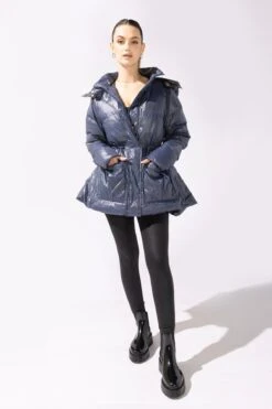 Pearl Peplum Puffer Jacket - Navy -Popflex Clothing Shop 21 OPF0160