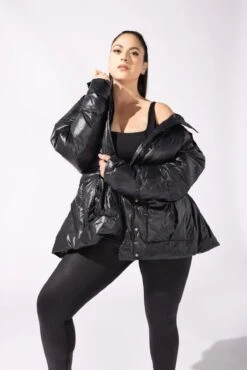Pearl Peplum Puffer Jacket - Black -Popflex Clothing Shop 56 OPF0340