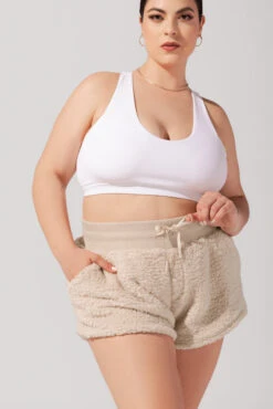 Faux Sherpa Short With Pockets - Taupe
