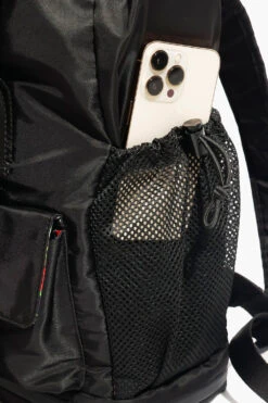 Athena Backpack - Black -Popflex Clothing Shop BF PF Black Backpack Phone Pocket Detail