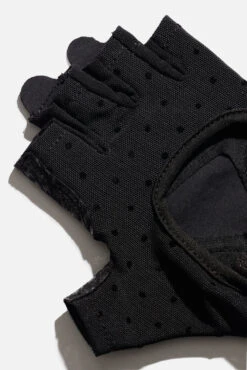 Luxe Mesh Training Gloves - Black Dot -Popflex Clothing Shop BF PF Black PokaDot Mesh Gloves Pattern Detail