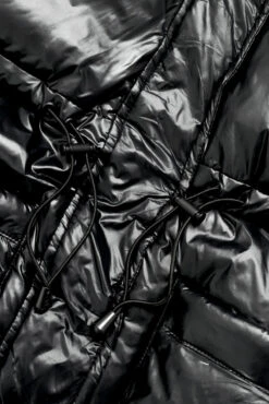 Pearl Peplum Puffer Jacket - Black -Popflex Clothing Shop BF PF Pearl Puffer Coat Black Detail Edit