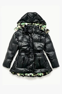 Pearl Peplum Puffer Jacket - Black -Popflex Clothing Shop BF PF Pearl Puffer Coat Black Front Edit