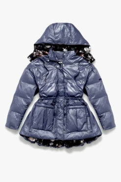 Pearl Peplum Puffer Jacket - Navy -Popflex Clothing Shop BF PF Pearl Puffer Coat Navy Front Edit