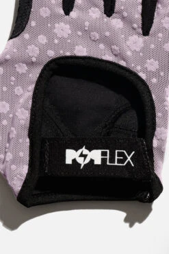 Luxe Mesh Training Gloves - Dusty Mauve Florals -Popflex Clothing Shop BF PF Pink Floral Mesh Gloves Strap Detail Edit