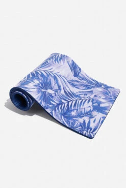 CloudCushion Vegan Suede Yoga Mat - Blue Jungle 0.5” Thick -Popflex Clothing Shop BF PF Thick Yoga Mat Blue Jungle Half Rolled Edit 1
