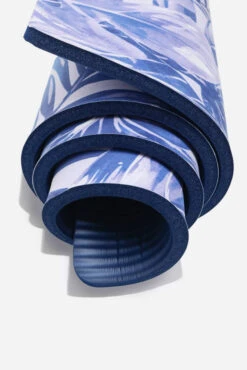 CloudCushion Vegan Suede Yoga Mat - Blue Jungle 0.5” Thick -Popflex Clothing Shop BF PF Thick Yoga Mat Blue Jungle Rolled Detail Edit 1