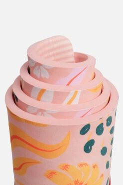 CloudCushion Vegan Suede Yoga Mat - Mandarin Hypnosis 0.5” Thick -Popflex Clothing Shop BF PF Thick Yoga Mat Pink Floral Detail 1