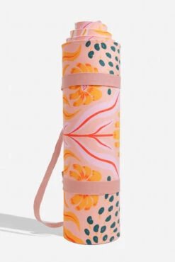 CloudCushion Vegan Suede Yoga Mat - Mandarin Hypnosis 0.5” Thick -Popflex Clothing Shop BF PF Thick Yoga Mat Pink Floral Standing Edit 1