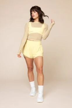 Bow Back Long Sleeve Mesh Top - Buttercream -Popflex Clothing Shop BowBackLongSleeveMeshTop B1029 FrenchButtercream 00207 Edit