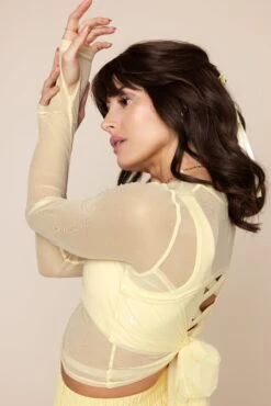 Bow Back Long Sleeve Mesh Top - Buttercream -Popflex Clothing Shop BowBackLongSleeveMeshTop B1029 FrenchButtercream 00296 Edit