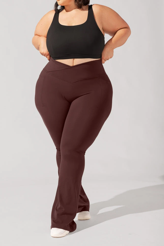 Crisscross Hourglass® Flared Leggings With Pockets - French Roast 1 Crisscross Hourglass® Flared Leggings With Pockets - French Roast