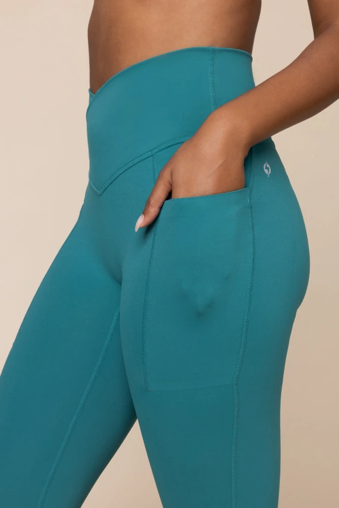 Crisscross Hourglass® Flared Leggings With Pockets - Emerald 4 Crisscross Hourglass® Flared Leggings With Pockets - Emerald - Image 4