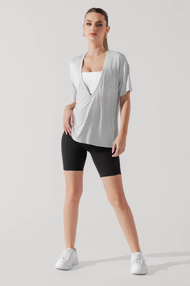 Daring Deep V Tee - Heather Grey 4 Daring Deep V Tee - Heather Grey - Image 4