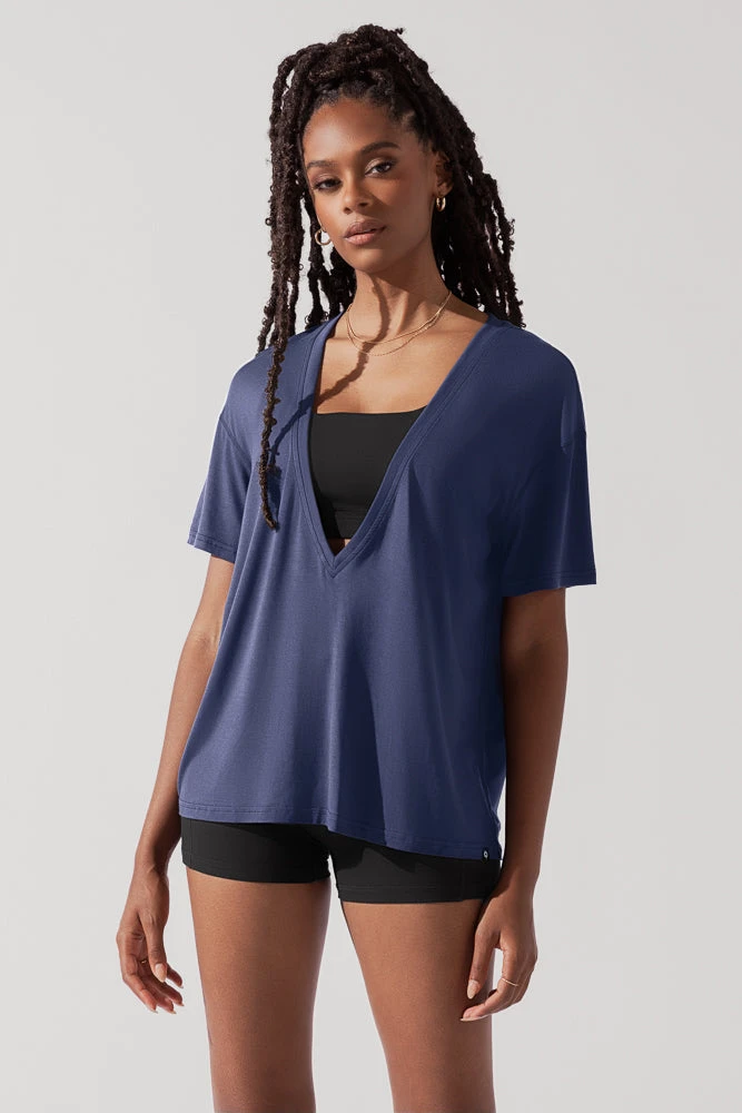 Daring Deep V Tee - Dark Navy 1 Daring Deep V Tee - Dark Navy