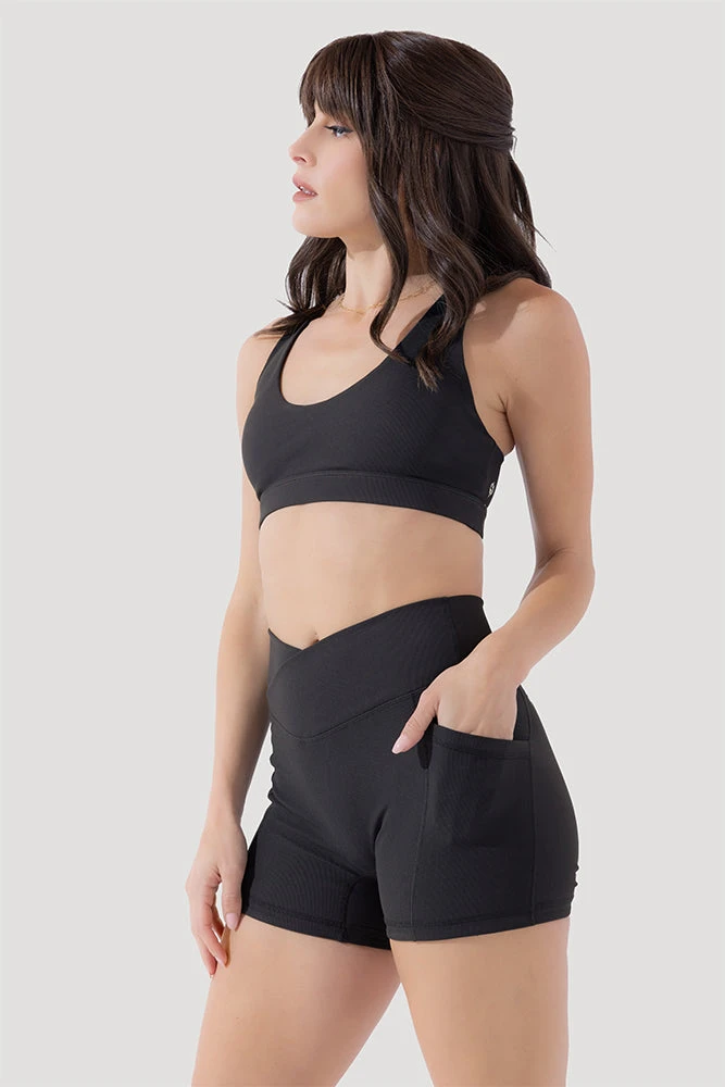 Crisscross Hourglass® Midi Shorts With Pockets (Ribbed) - Dark Charcoal 3 Crisscross Hourglass® Midi Shorts With Pockets (Ribbed) - Dark Charcoal - Image 3