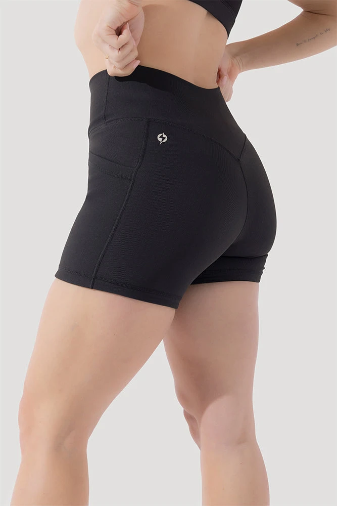Crisscross Hourglass® Midi Shorts With Pockets (Ribbed) - Dark Charcoal 5 Crisscross Hourglass® Midi Shorts With Pockets (Ribbed) - Dark Charcoal - Image 5
