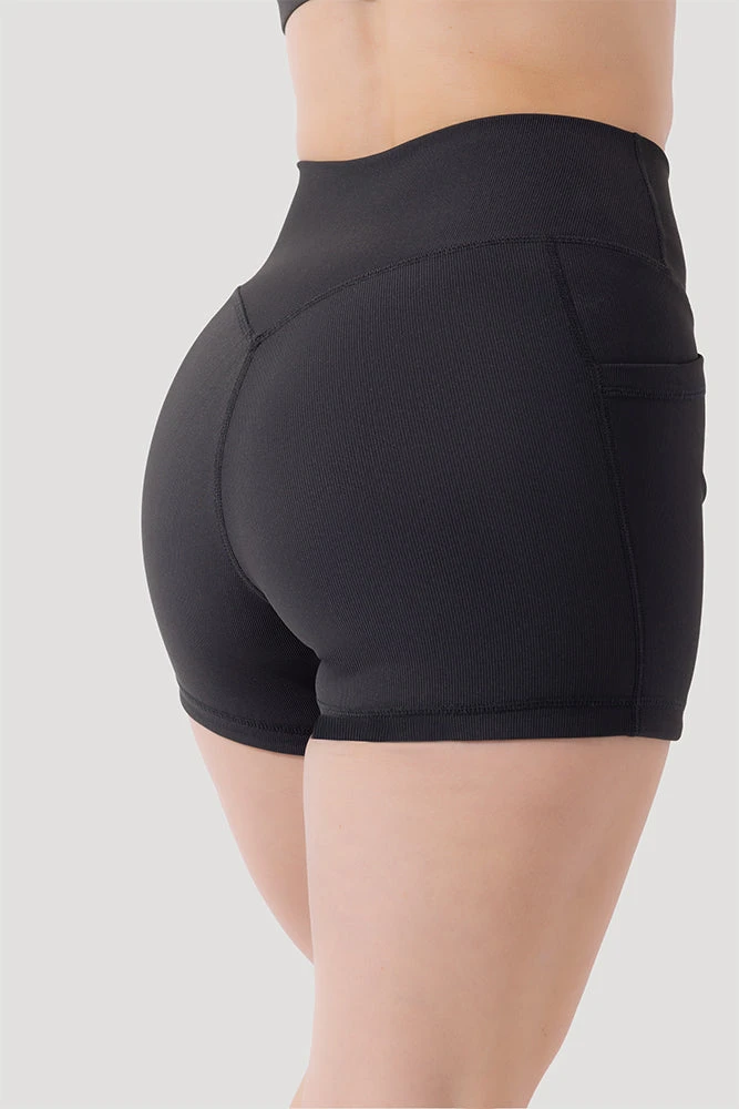 Crisscross Hourglass® Midi Shorts With Pockets (Ribbed) - Dark Charcoal 6 Crisscross Hourglass® Midi Shorts With Pockets (Ribbed) - Dark Charcoal - Image 6