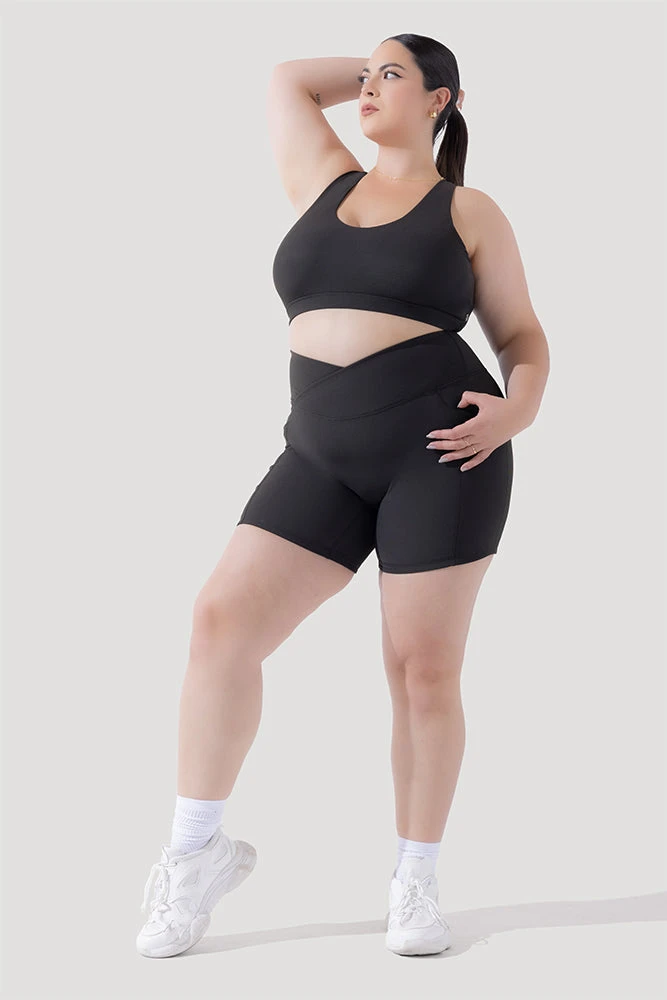 Crisscross Hourglass® Midi Shorts With Pockets (Ribbed) - Dark Charcoal 2 Crisscross Hourglass® Midi Shorts With Pockets (Ribbed) - Dark Charcoal - Image 2