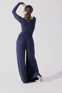 Go With The Flow Long Sleeve Jumpsuit - Cosmic Navy -Popflex Clothing Shop Go With The Flow Long Sleeve Jumpsuit Cosmic Navy G1017 0035copy