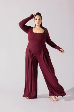 Go With The Flow Long Sleeve Jumpsuit - Garnet 8 Go With The Flow Long Sleeve Jumpsuit - Garnet -Popflex Clothing Shop Go With The Flow Long Sleeve Jumpsuit Garnet G1017 0005 1copy