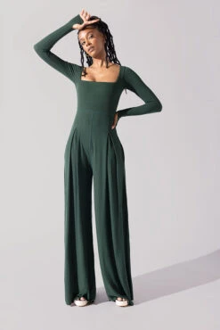 Go With The Flow Long Sleeve Jumpsuit - Pine -Popflex Clothing Shop Go With The Flow Long Sleeve Jumpsuit Pine G1017 0012copy