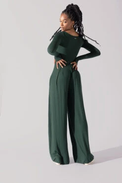 Go With The Flow Long Sleeve Jumpsuit - Pine -Popflex Clothing Shop Go With The Flow Long Sleeve Jumpsuit Pine G1017 0023copy