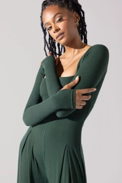 Go With The Flow Long Sleeve Jumpsuit - Pine -Popflex Clothing Shop Go With The Flow Long Sleeve Jumpsuit Pine G1017 0046copy