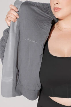 The Kinsley Bomber Jacket In Faux Sherpa - Grey -Popflex Clothing Shop KinsleyBomberJacket 5020 Group 0040 Edit