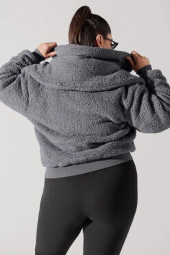 The Kinsley Bomber Jacket In Faux Sherpa - Grey -Popflex Clothing Shop KinsleyBomberJacket Grey 5020 0098 Edit