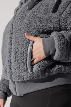 The Kinsley Bomber Jacket In Faux Sherpa - Grey -Popflex Clothing Shop KinsleyBomberJacket Grey 5020 0105 Edit