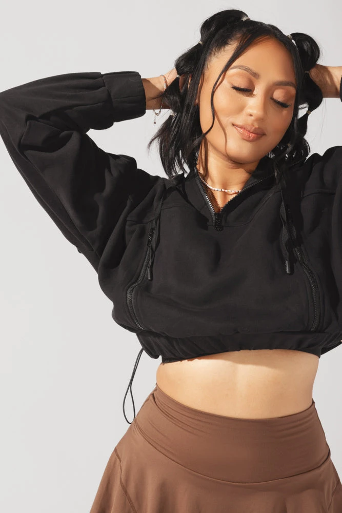 Half Zip Warm Up Hoodie - Black 1 Half Zip Warm Up Hoodie - Black