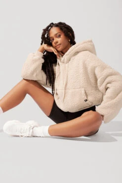 Faux Sherpa Pullover Cloud Hoodie - Taupe -Popflex Clothing Shop OPF5269 Edit