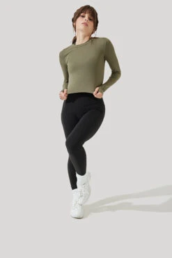 Refine Long Sleeve Top - Dark Olive -Popflex Clothing Shop Refine Long Sleeve Top Dark Olive B1013 3109