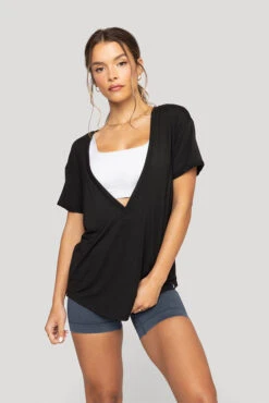 Reversible Deep V Tee - Black -Popflex Clothing Shop Reversible Deep V Tee Black B1015 00055
