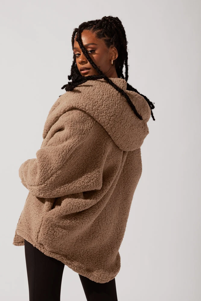 Faux Sherpa Cocoon Coat - Teddy Bear Brown 7 Faux Sherpa Cocoon Coat - Teddy Bear Brown - Image 7