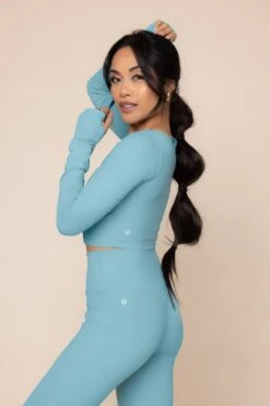 Sweetheart Long Sleeve Crop Top - Oasis -Popflex Clothing Shop SweetheartLongSleeveCropTop 2022 CrisscrossHourglassFlare Oasis C1030 00550