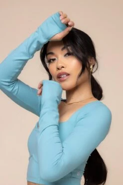 Sweetheart Long Sleeve Crop Top - Oasis -Popflex Clothing Shop SweetheartLongSleeveCropTop 2022 CrisscrossHourglassFlare Oasis C1030 00572